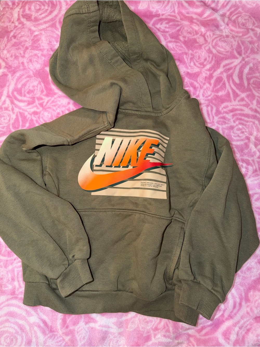 Nike Olive Green Hoodie with Orange Swoosh